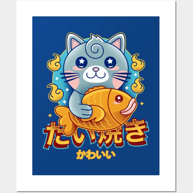 Cat and Taiyaki Kawaii Wall Art by Lagelantee